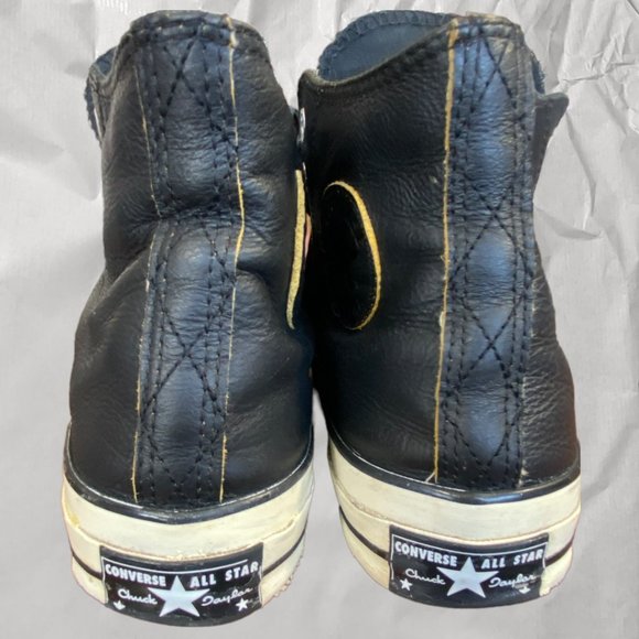 CHUCK TAYLOR CONVERSE ALL STAR BLACK LEATHER HIGH TOPS (W10/M8) - Picture 5 of 7